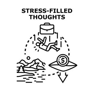 Stressful thoughts causing financial and burnout problems Stock Illustration