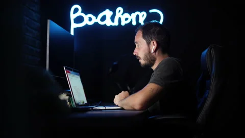 Stressing over close deadlines writing blogs at home studio Video stock 169000315