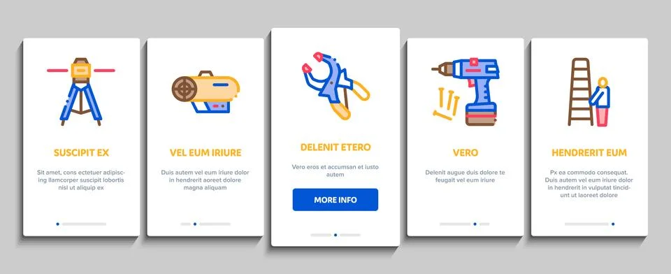 Stretch Ceiling Tile Onboarding Elements Icons Set Vector Illustrazione stock