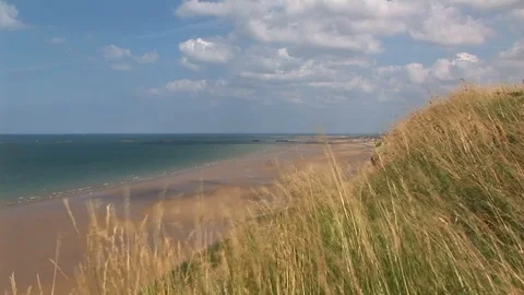 Stretch of Gold Beach with the Phoenix blocks Normandy, France Stock Footage 101208355