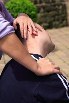 Stretch to the right side of the neck Stock Photos