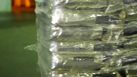 Stretch Wrapping Machine for pallets close up in factory Stock-Footage 152111564
