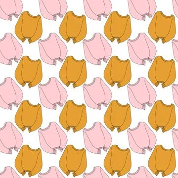 Stretched sweaters Seamless Pattern in trendy soft pink and orange. Cozy Clothes Stock Illustration