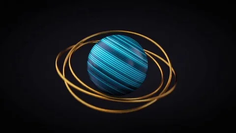 Stretched Texture Sphere With Gold Rings, 3D Rendering Stock Footage 83583631