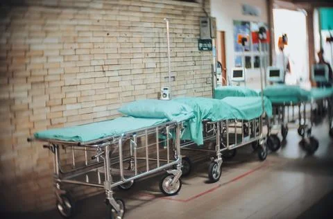 Stretcher bed. multi functional aluminium or stainless ambulance stretcher be 写真素材