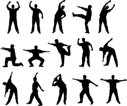 Stretching and warming up silhouettes Illustrazione stock