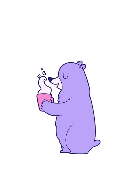 Stretching up animation of cartoon bear with hot drink Video stock 324363741