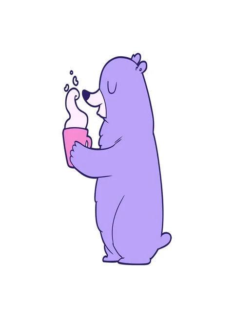 Stretching up animation of cartoon bear with hot drink Video stock 324385607