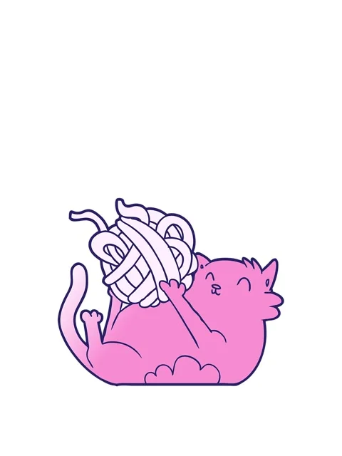 Stretching up animation of cartoon cat playing with ball of string Stock Footage 324113018