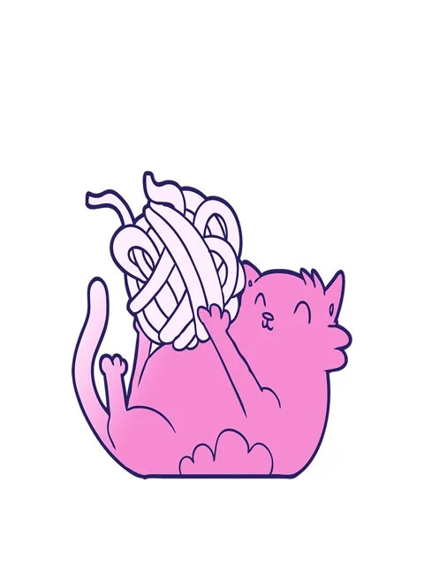 Stretching up animation of cartoon cat playing with ball of string Stock Footage 324207324
