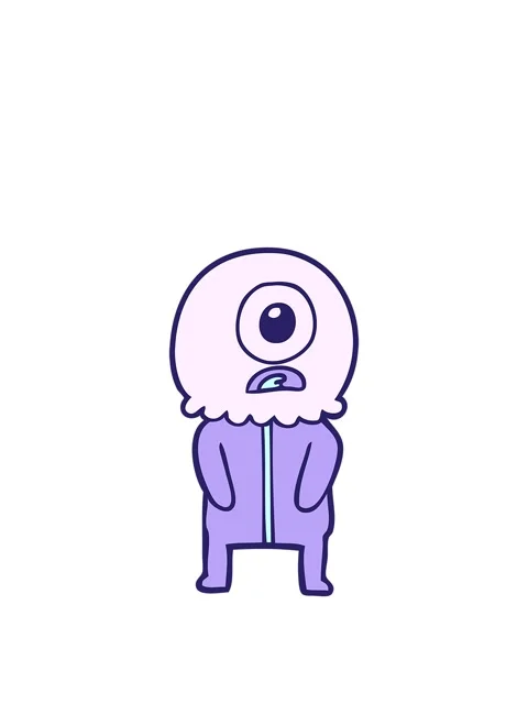 Stretching up animation of cartoon of a cyclops alien spaceman Stock Footage 324224455