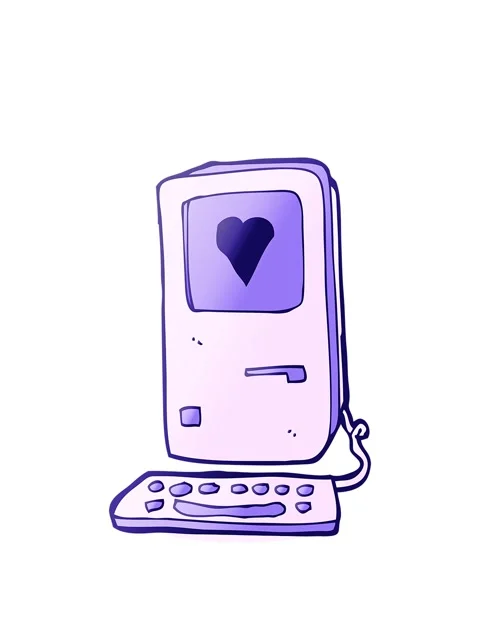 Stretching up animation of cartoon old computer with love heart Stock Footage 324110547