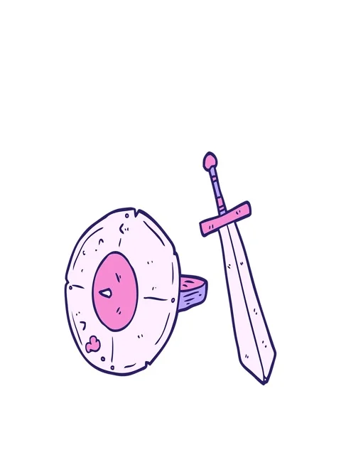 Stretching up animation of cartoon old gladiator shield and sword Stock Footage 324271491
