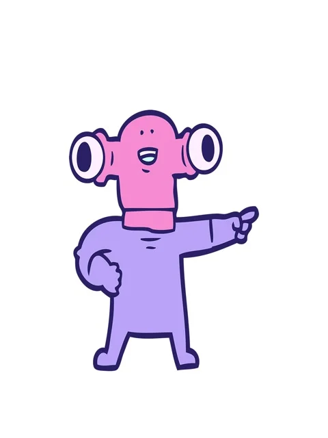 Stretching up animation of friendly cartoon alien pointing Stock Footage 324301373