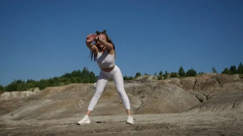Stretching the back of the thigh before training. Stock Footage 135104663