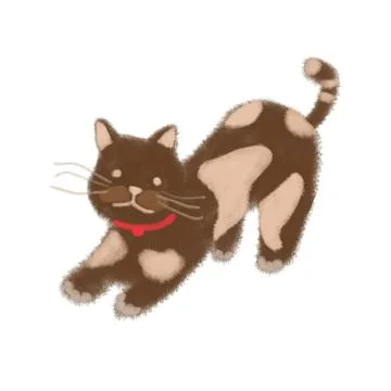 Stretching brown cats on a white background (Hand drawn) Stock Illustration