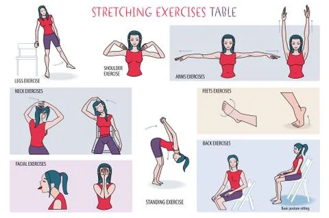 Stretching Exercises Table Illustrazione stock
