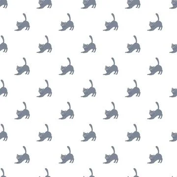 Stretching grey kitten seamless pattern on white background Illustrazione stock