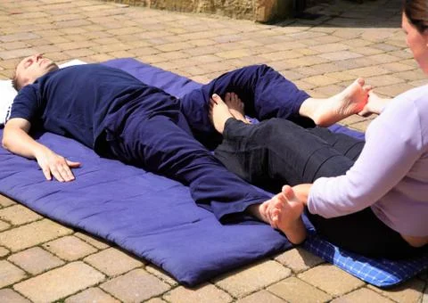 Stretching the inner thigh Foto stock