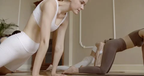 Stretching instructor gives a group class, 4k Stock Footage 246482606