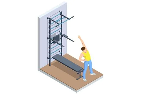 Stretching. Isometric vector illustration of a man doing side stretching Stock Illustration