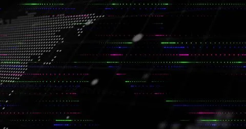 Stretching neon dotted scanlines and glitch motifs across computer display, with Illustrazione stock