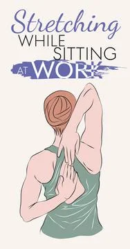 Stretching  should be performed while sitting on a chair. Working from home a Stock Illustration