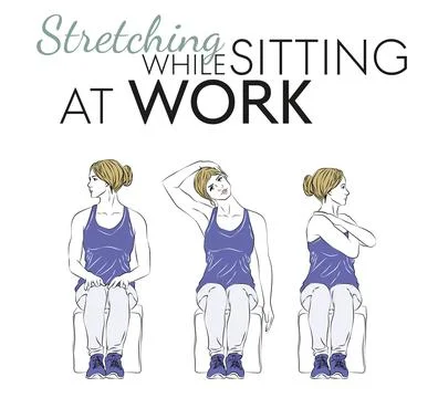 Stretching sitting at the workplace should be performed while sitting on a ch Stock Illustration