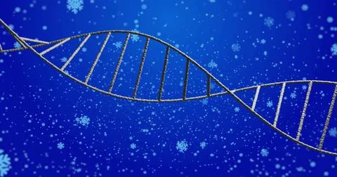 Stretching stylized DNA double helix sliding across blue gradient background, 스톡 일러스트