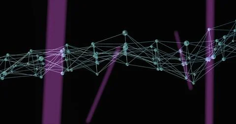 Stretching teal-node network linking via cyan lines on black field, showing イラスト素材