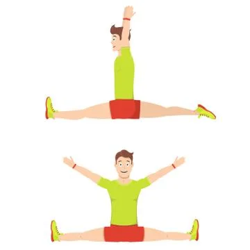 Stretching while sitting. A young handsome guy sits in longitudinal and Stock Illustration