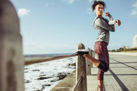 Stretching workout before a run Stock Photos