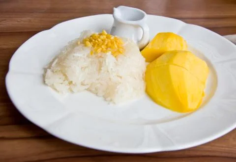 Stricky rice with mango Stock Photos