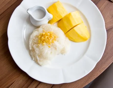 Stricky rice with mango Stock Photos