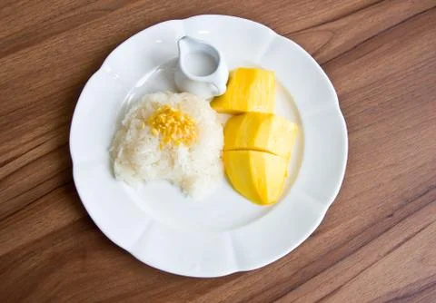 Stricky rice with mango Stock Photos