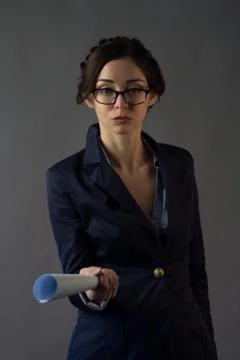 Strict businesswoman  with documents Stock Photos