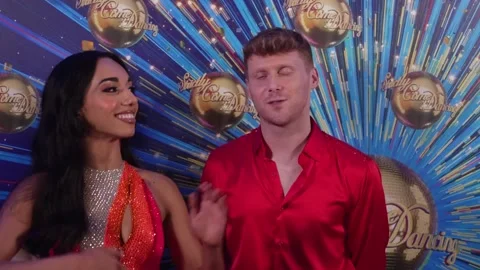 Strictly Come Dancing: Jamie Borthwick &amp; Michelle Tsiakkas interview  Stock Footage 285027468