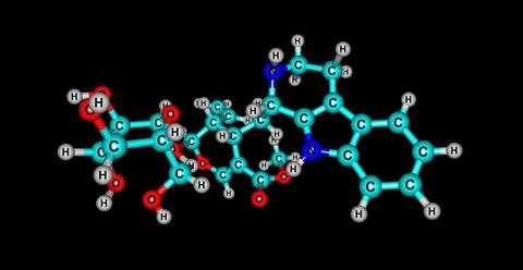 Strictosidine molecular structure isolated on black Stock Illustration