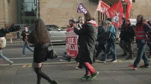 Strike Against Capitalism Marching Down Streets Vídeo Stock 164548472