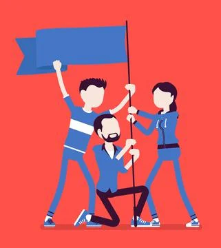 Strike demonstration group with flag protest or victory symbol Stock Illustration