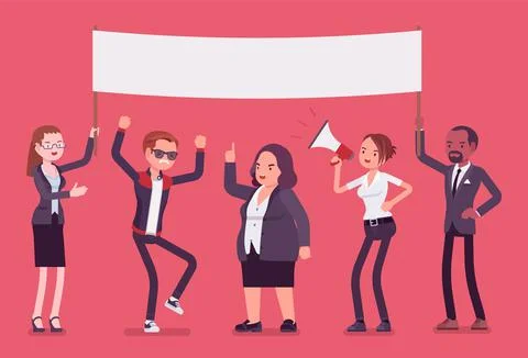 Strike demonstration mass group with mock up protest poster Stock Illustration