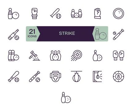 Strike Scalable Vector Set featuring 25 Editable Regular Line High Resoluti.. Stock Illustration