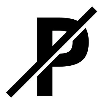 A strike-through diagonal line on the P of the parking sign. Silhouette vec.. Stock Illustration