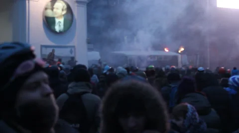 Strike in Ukraine - Fire and real fights with police! Stock-Footage 34854066
