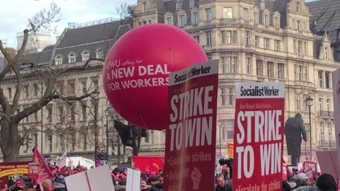 Strikes at Parliament square over the future of Royal Mail Stock Footage 225910529