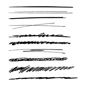Strikethrough underlines, set brush stroke, marker lines grunge curve, wvy free Stock Illustration