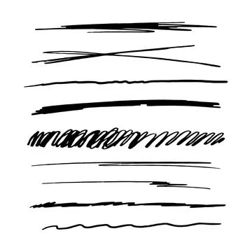 Strikethrough underlines, set brush stroke, marker lines grunge curve, wvy free Stock Illustration