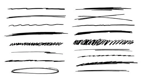 Strikethrough underlines, set brush stroke, marker lines grunge curve, wvy free Stock Illustration