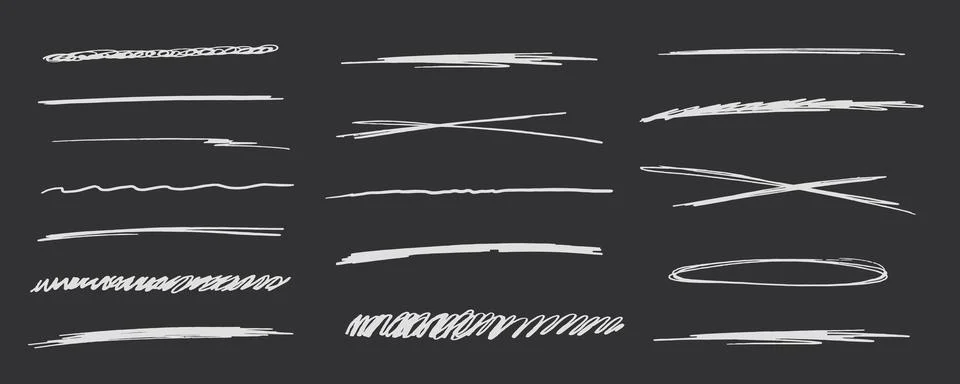 Strikethrough underlines, set chalk stroke, marker lines grunge curve, wvy free Stock Illustration