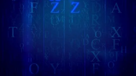 A striking 3d illustration of falling Latin letters in the dark blue backgrou 스톡 일러스트